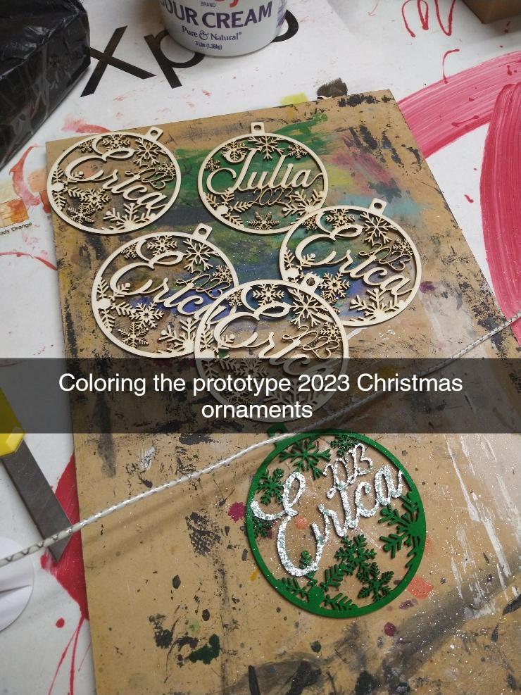 Coloring the prototype 2023 Christmas ornaments